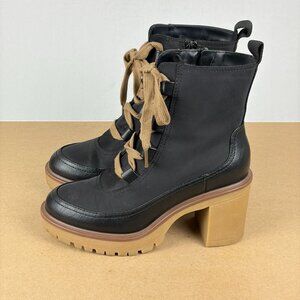 Universal Thread Glenda Lace Up Heeled Boots Womens 6 Black Tan 3 Inch